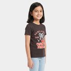 Girls Black Cotton Round Neck Regular T-Shirt, चारकोल, small