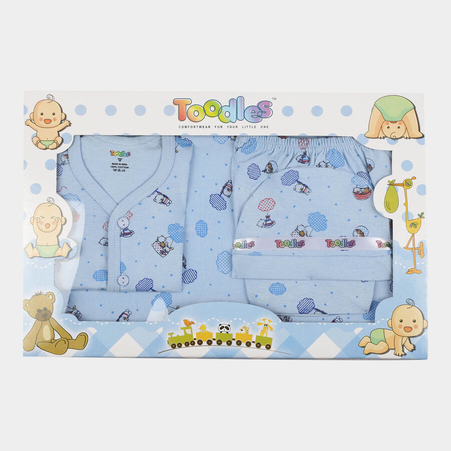 Infants Cotton Printed Baby Gift Set, Light Blue, large image number null