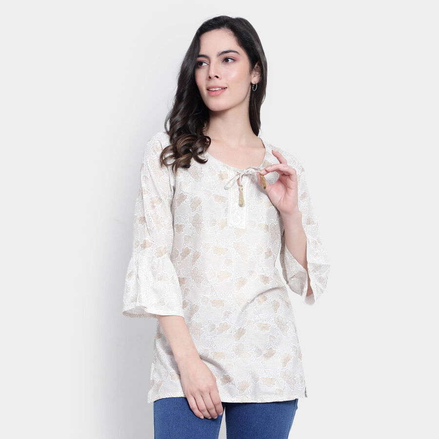 All Over Print 3/4th Sleeves Kurti, White, large image number null