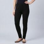 Women's Black Slim Fit Solid Cotton Blend Churidar, Black, small
