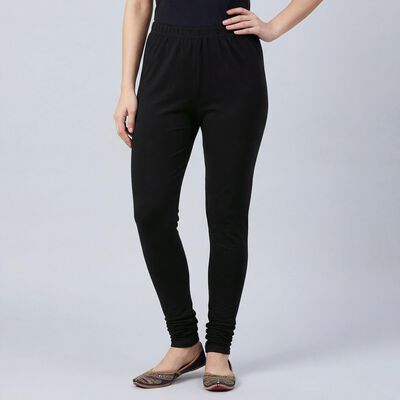 Women's Black Slim Fit Solid Cotton Blend Churidar