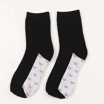 Women's Jet Black Regular Fit Ankle-Length Heart Pattern Socks
