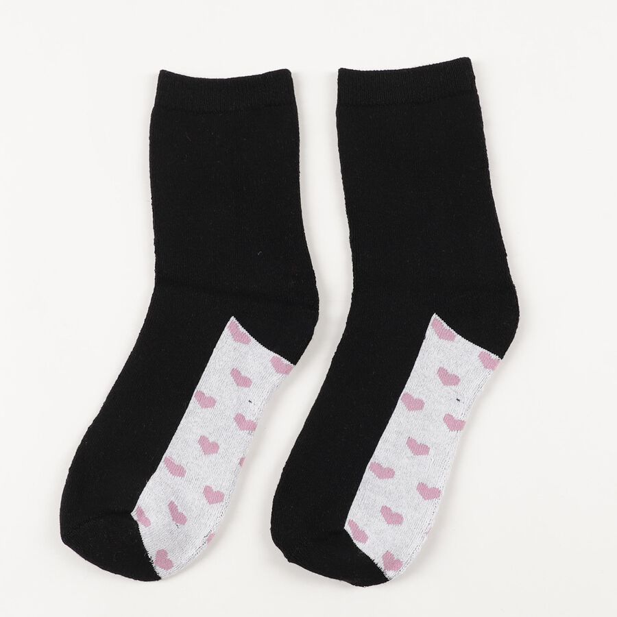 Women's Jet Black Regular Fit Ankle-Length Heart Pattern Socks, Black, large