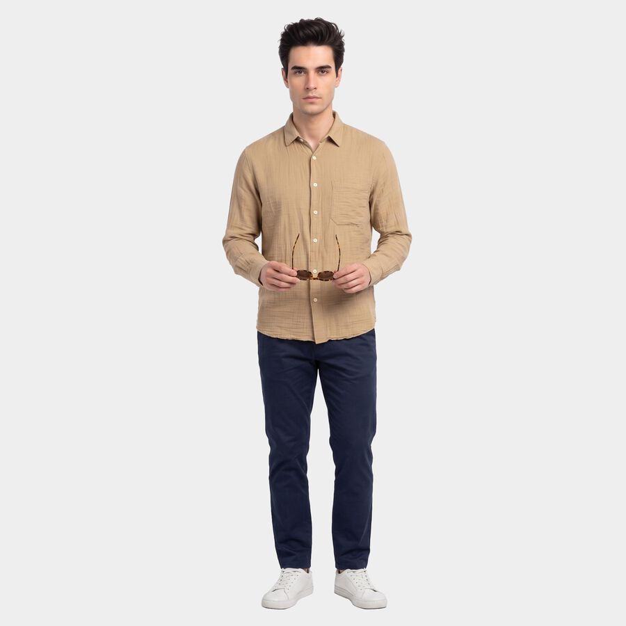 Men's Beige Cotton Casual Shirt, गहरा पीला, large