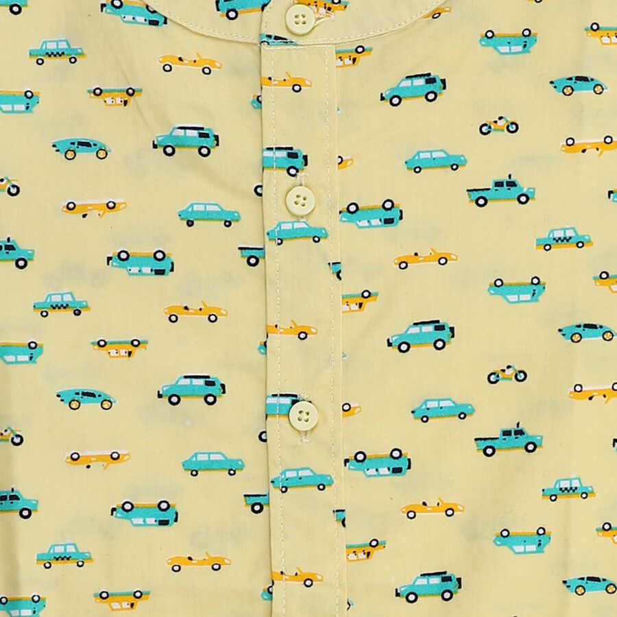 Boys Light Yellow Cotton Half Sleeve Mandarin Collar Casual Shirt, Yellow, large image number null