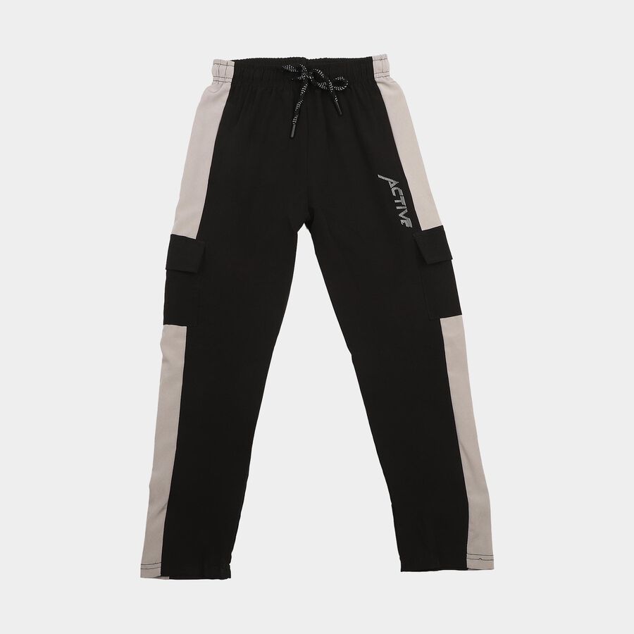 Boys Black Jogger Fit Active Print Pyjama, काला, large