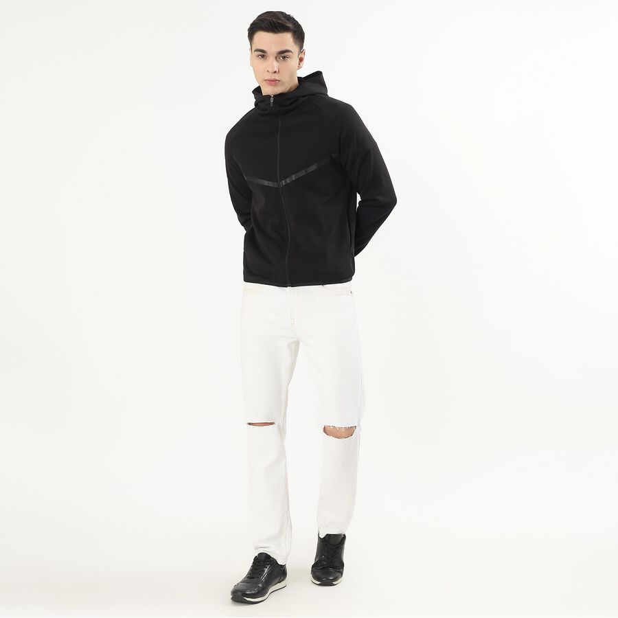 Men's Jet Black Hooded Neck Casual Sweatshirt, काला, large image number null