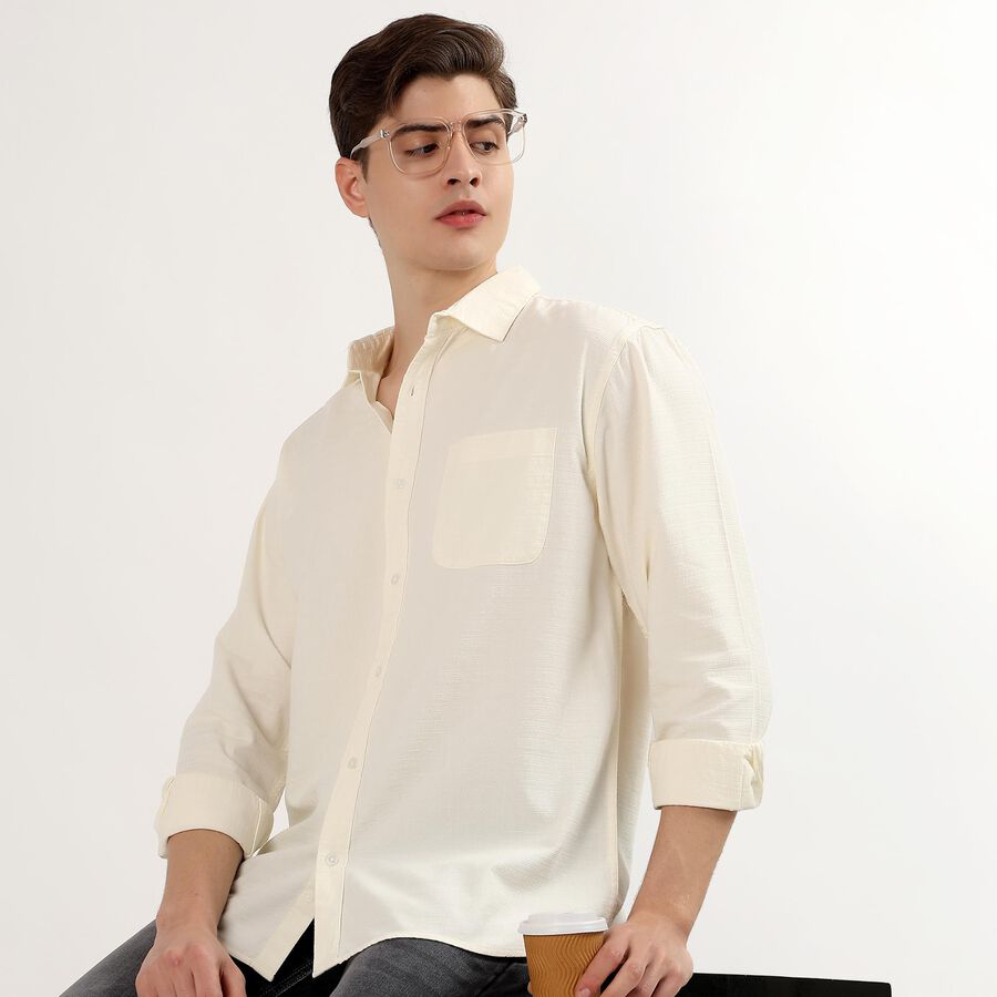 Men's Off-White Classic Collar Casual Shirt, ऑफ व्हाइट, large