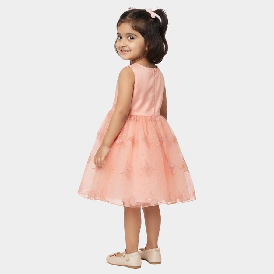 Girls' Soft Peach Butterfly Sequin Sleeveless Party Frock, Peach, large image number null