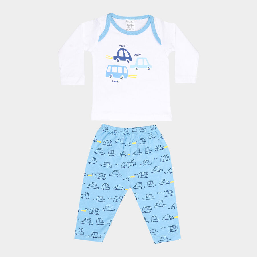 Infants Cotton Boat Neck Baba Suit, Mid Blue, large image number null
