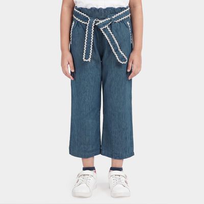 Girls' Light Blue Wide Leg Tie-Up Jeans