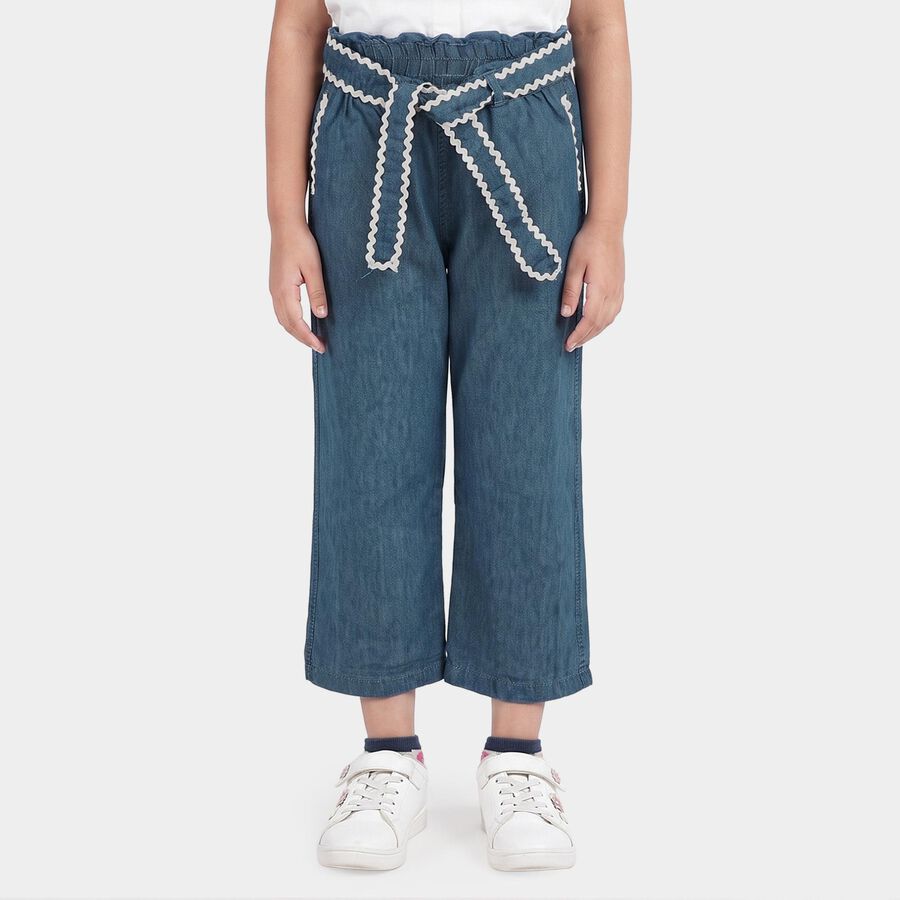 Girls' Light Blue Wide Leg Tie-Up Jeans, हल्का नीला, large
