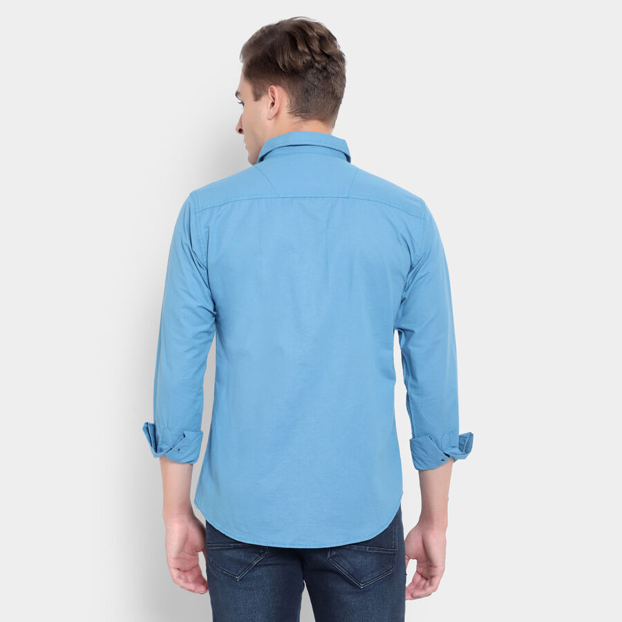 Cotton Solid Casual Shirt, Mid Blue, large image number null