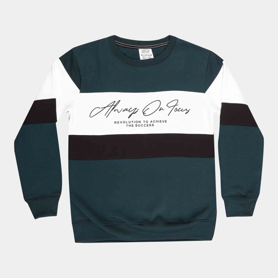 Boys Round Neck Sweatshirt, Dark Green, large image number null