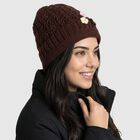 Women's Brown Floral Embellished Beanie Cap, भूरा, small