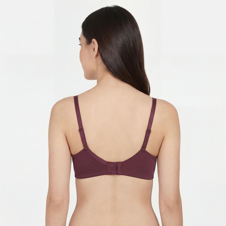 Women's Wine V-Neck Wireless Padded T-Shirt Bra, Wine, large