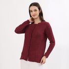 Women's Rich Burgundy Round Neck Casual Cardigan, वाइन, small image number null