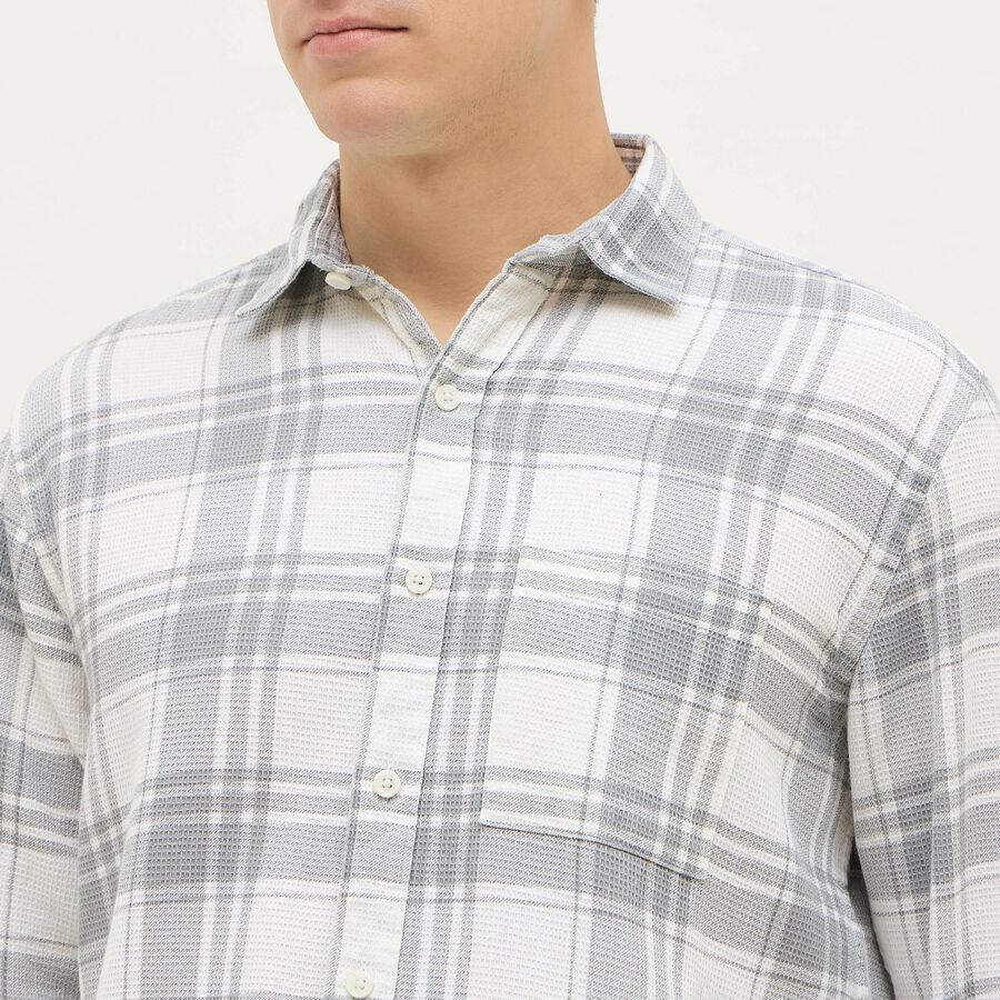 Men's Light Grey Cotton Spread Collar Casual Shirt, हल्का ग्रे, large