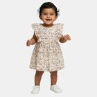 Infants' Beige Floral Printed Ruffle Fit and Flare Frock, Beige, small