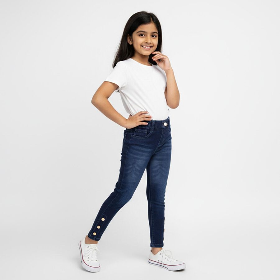 Girls' Slim Fit Classic Jeans, गहरा नीला, large image number null