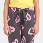 Girls' Dark Grey Heart Printed Drawstring Jogger Pyjama, Dark Grey, small