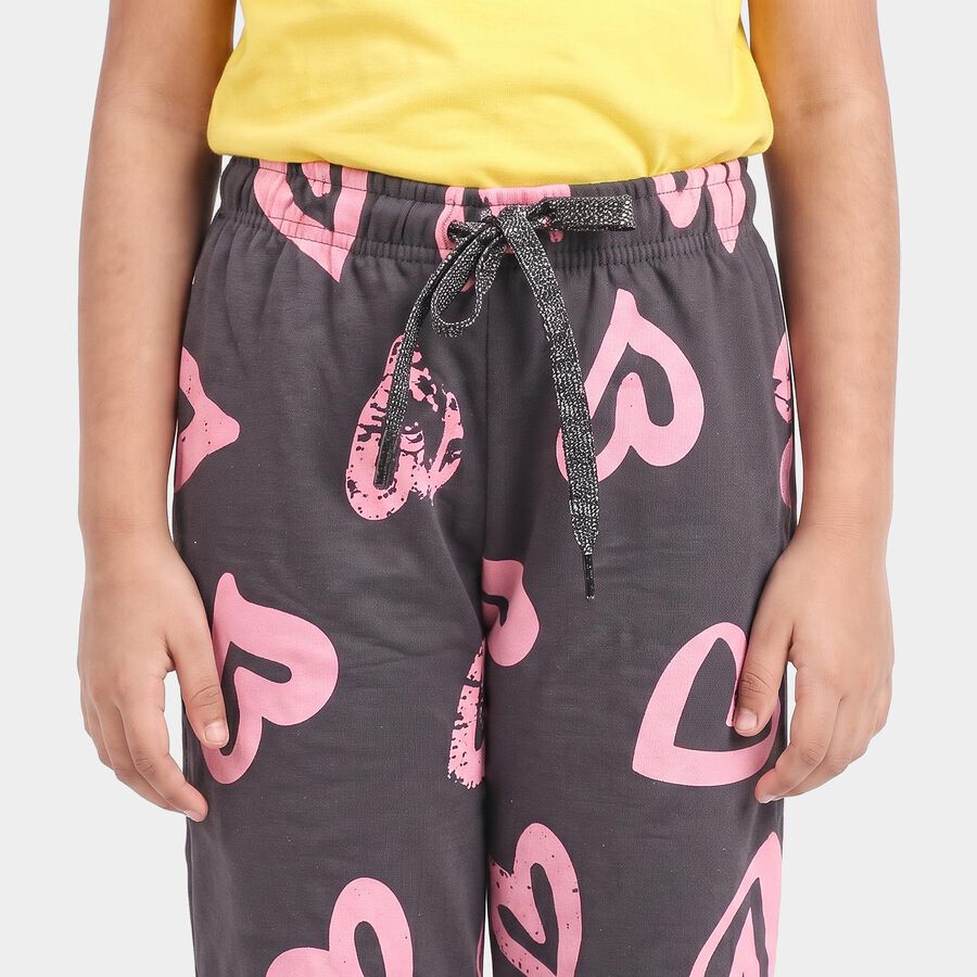 Girls' Dark Grey Heart Printed Drawstring Jogger Pyjama, Dark Grey, large