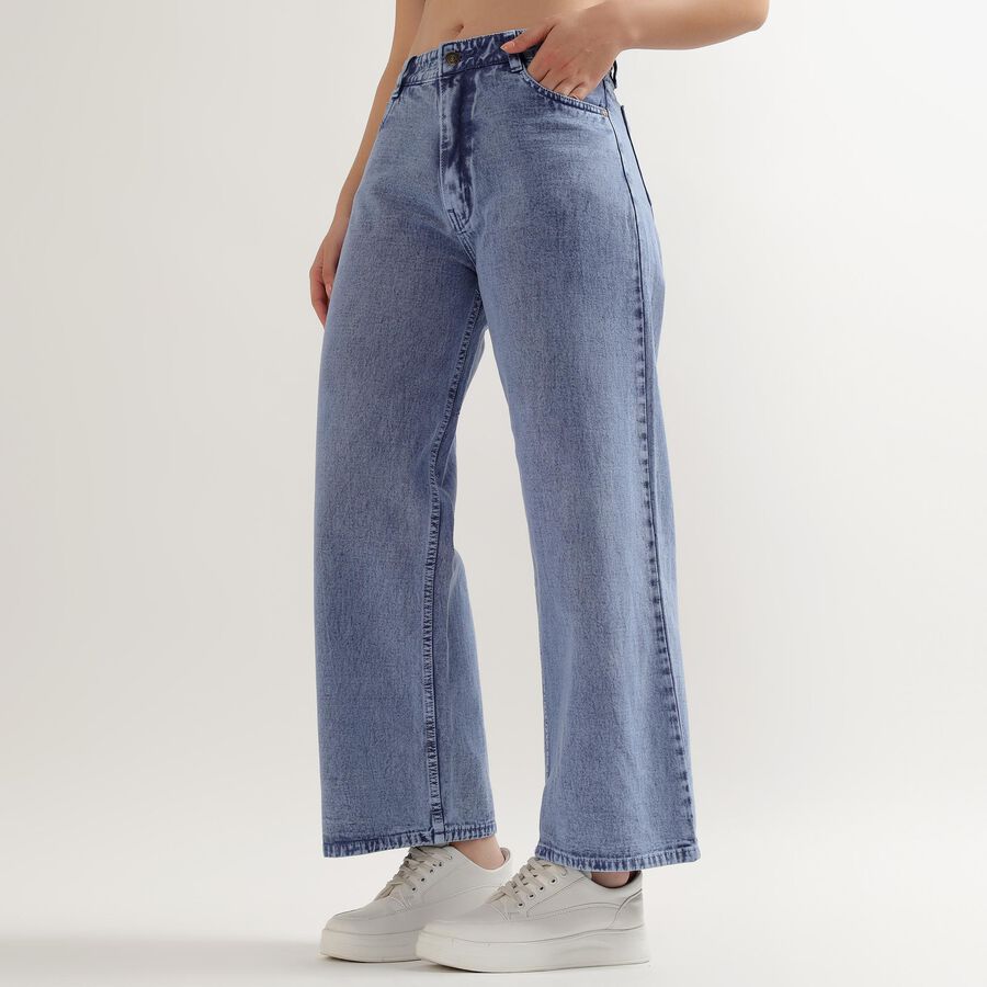 Ladies' 100% Cotton Jeans , मध्यम नीला, large image number null