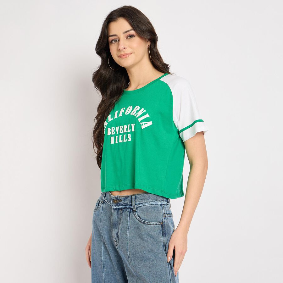 Ladies' 100% Cotton Crop  Top, गहरा हरा, large