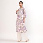 Women's Muted Lavender Purple Round Neck Embroidered Floral Kurta, Lilac, small