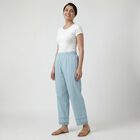 Women's Light Blue Cotton Wide-Leg Palazzos, Light Blue, small