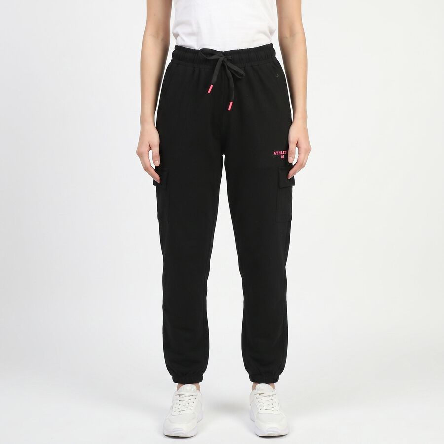 Women's Black Cargo Fit Utility Track Pants, Black, large