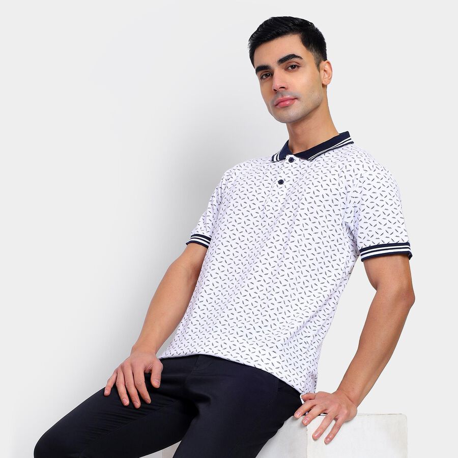 Men's 100% Cotton Collared Half Sleeves T-Shirt , White, large image number null