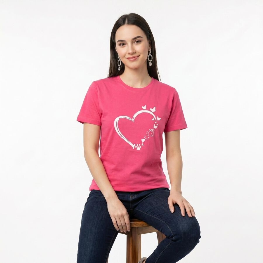 Women's Fuchsia Round Neck Regular T-Shirt, Fuchsia, large