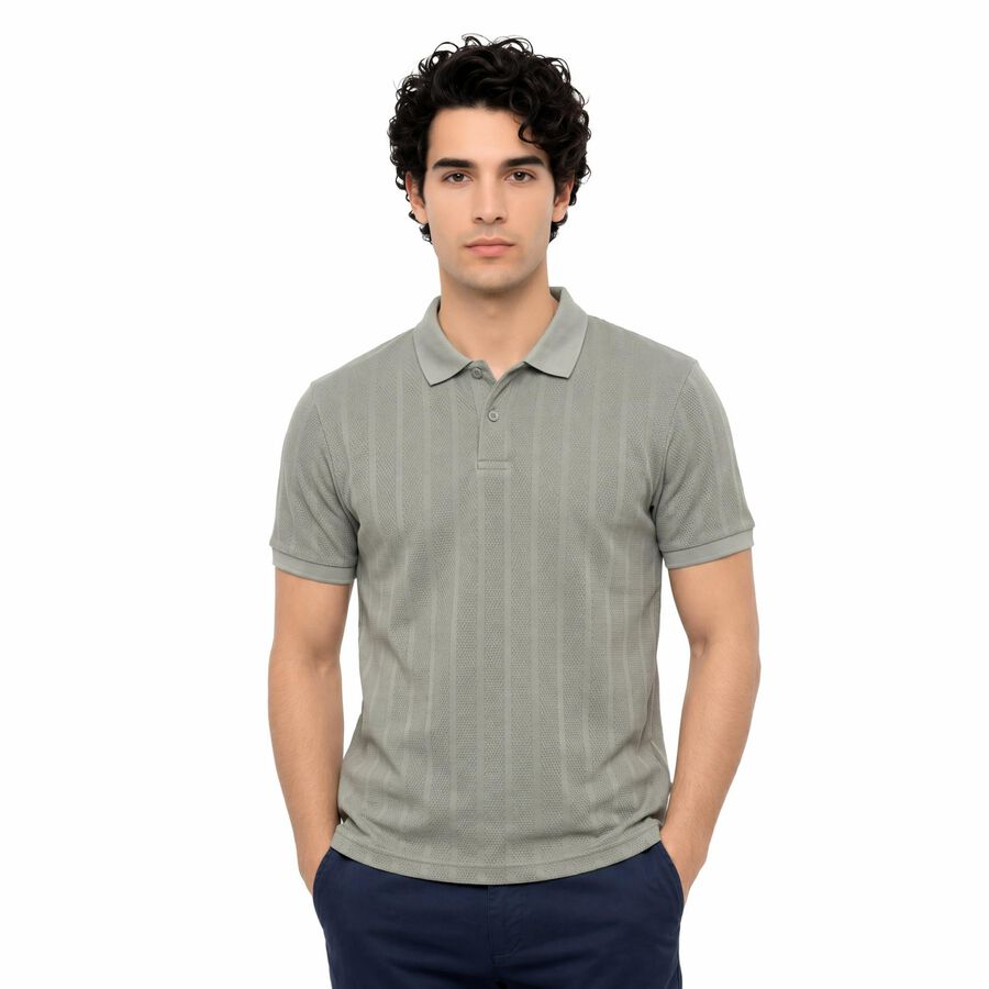 Men's Grey Polo Neck Polo T-Shirt, गहरा ग्रे, large