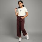 Girls' Deep Burgundy Wide Leg Cotton Jeans, वाइन, small image number null