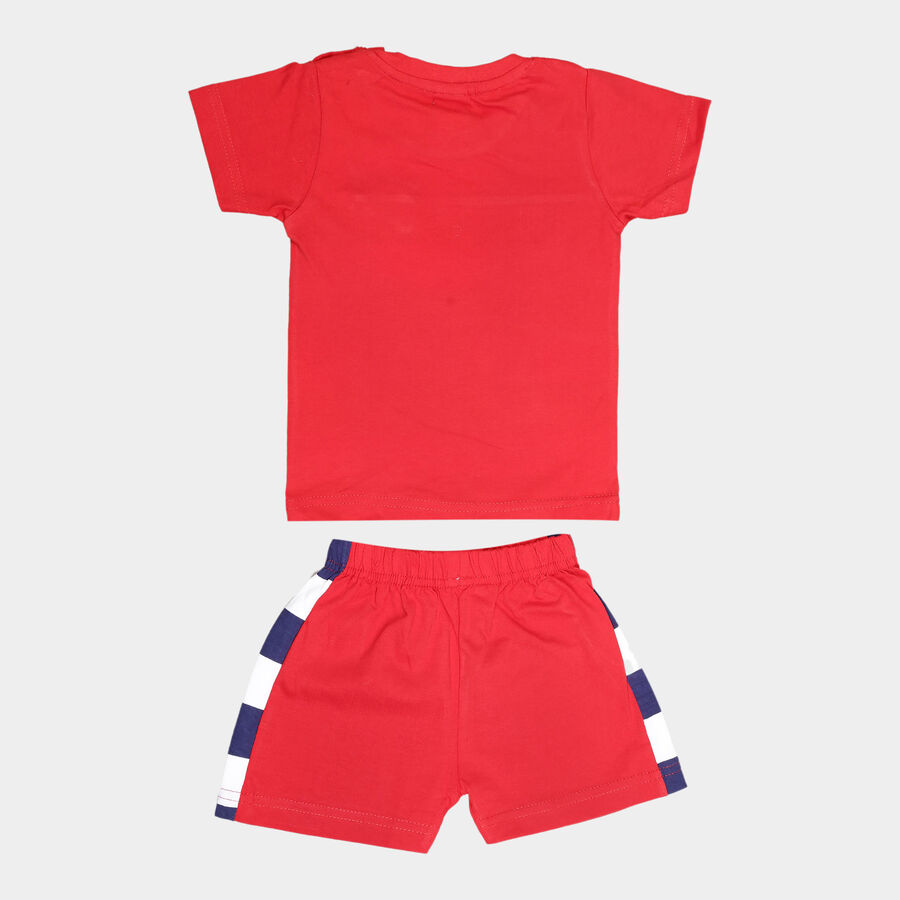 Infants Cotton Stripes Baba Suit, Red, large image number null