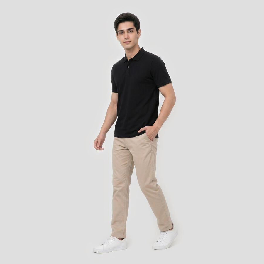 Men's Black Cotton Polo Neck Solid T-Shirt, Black, large