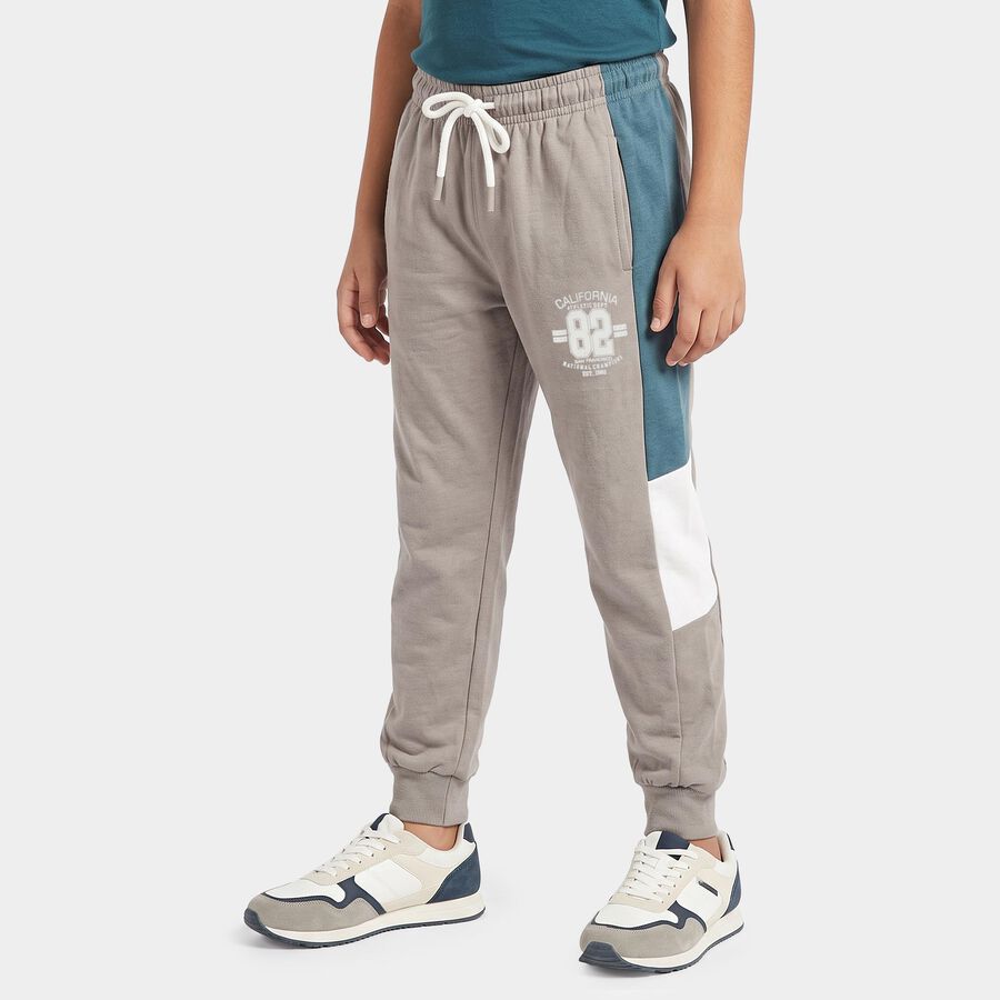 Boys Grey Jogger Fit Colorblocked Winter Pyjama, हल्का ग्रे, large