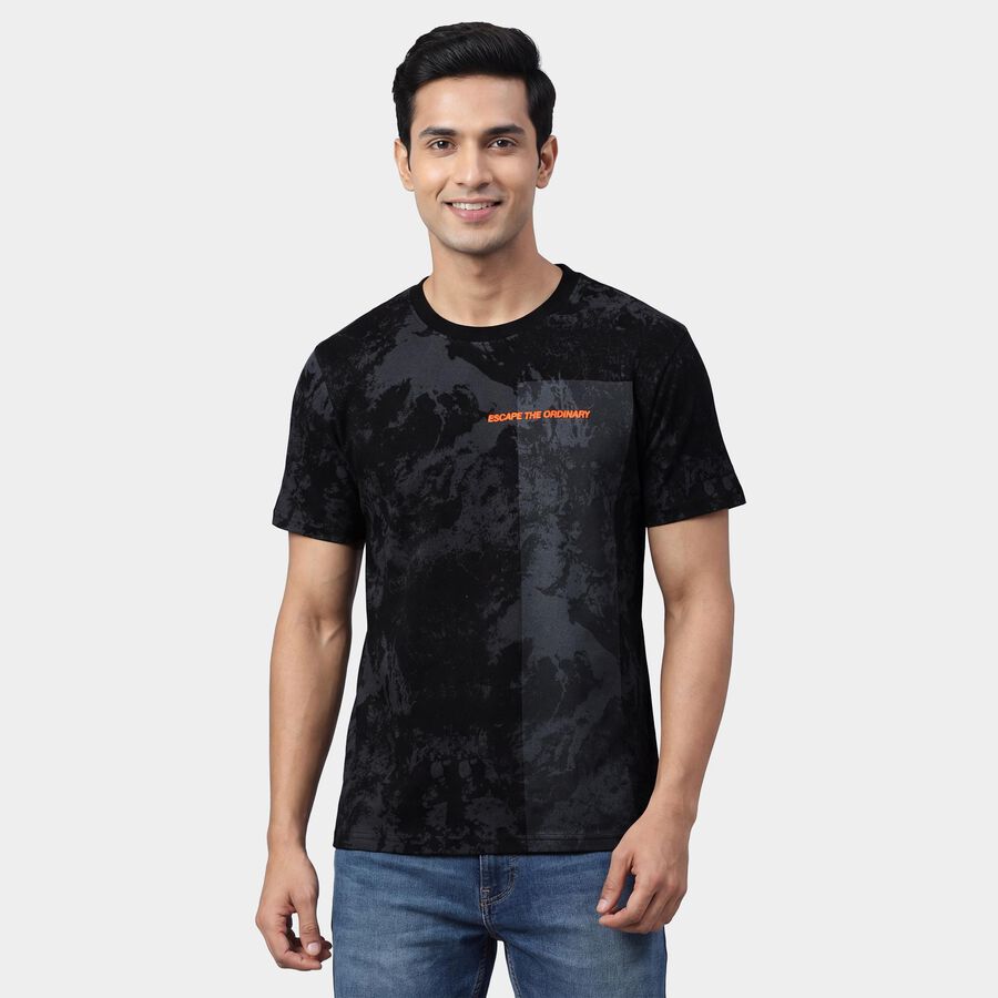 Men's Round Neck Half Sleeves T-Shirt, Black, large