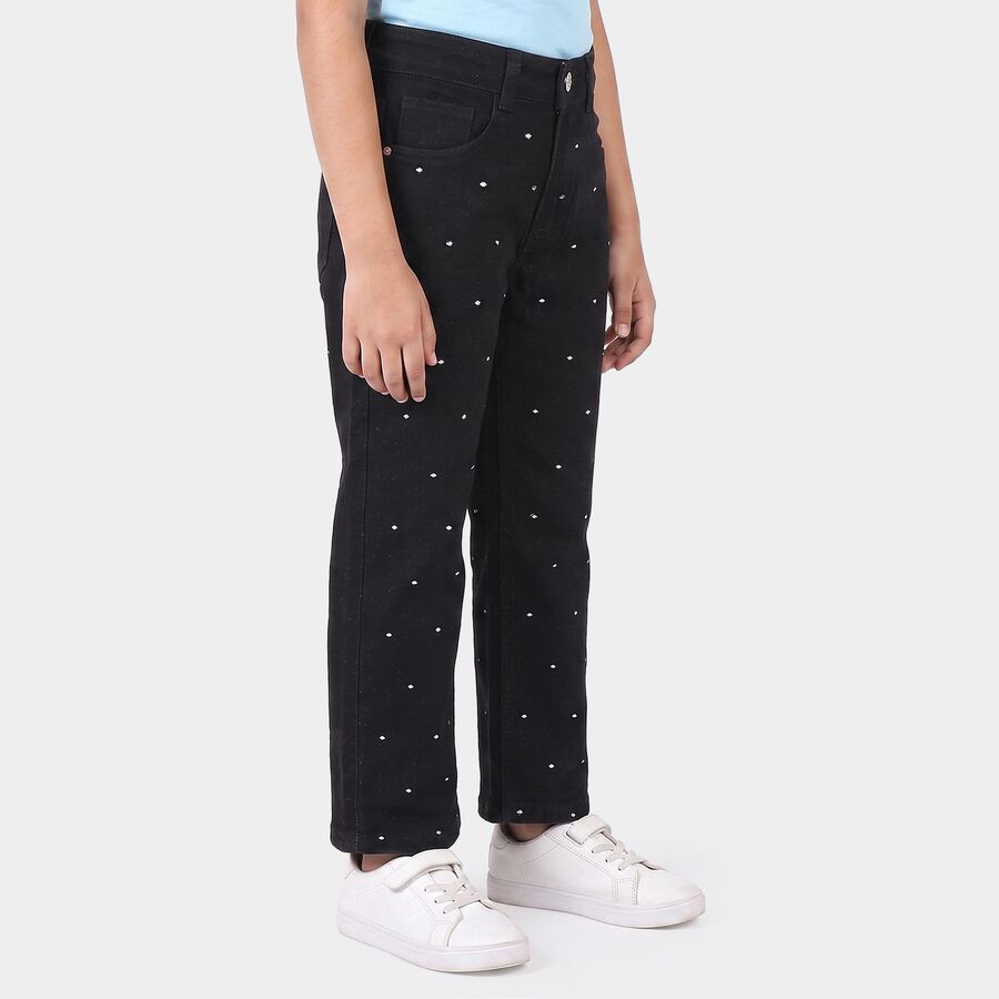 Girls Black Straight Fit Printed Jeans, Black, large