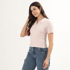 Women's Light Pink Polo Neck Preppy Polo T-Shirt, हल्का गुलाबी, small