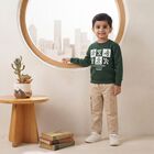 Boys' Green Crew Neck Graphic Print Sweatshirt, गहरा हरा, small