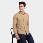 Men's Beige Cotton Casual Shirt, गहरा पीला, small