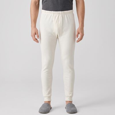 Men's Cream Ribbed Long Johns Thermal