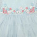 Girls' Light Blue Fit and Flare Embroidered Puff Sleeve Frock, Light Blue, small