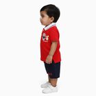 Infants' Red Cotton Polo Neck Cartoon Applique Baba Suit, Red, small image number null