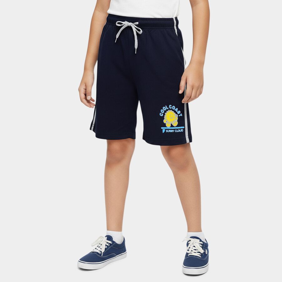 Boys Navy Blue Regular Fit Neon Zipper Detail Bermuda Shorts, नेवी ब्लू, large