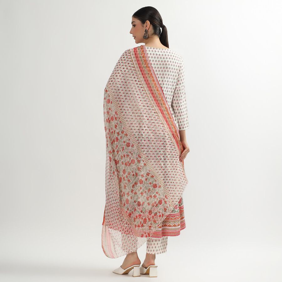 Women's White Floral Printed Ethnic Set, ऑफ व्हाइट, large image number null