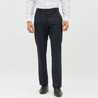 Men's Dark Charcoal Slim Fit Flat-Front Formal Trousers, Navy Blue, small image number null