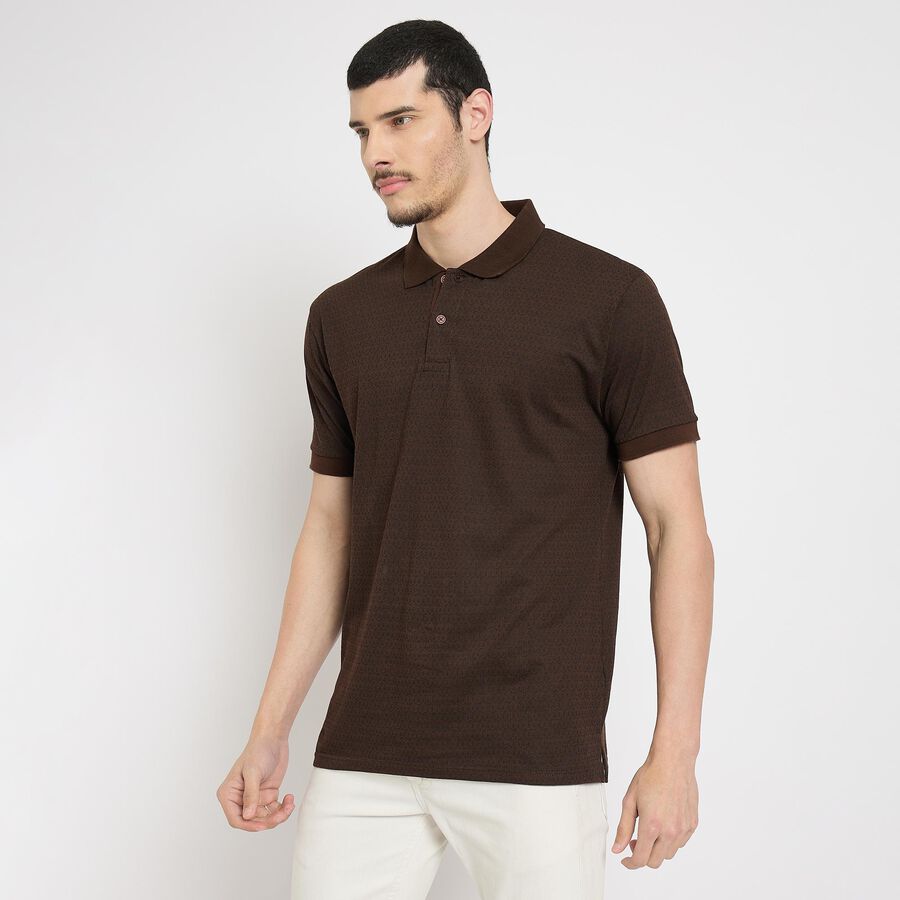 Men's Collared Half Sleeves T-Shirt , Brown, large